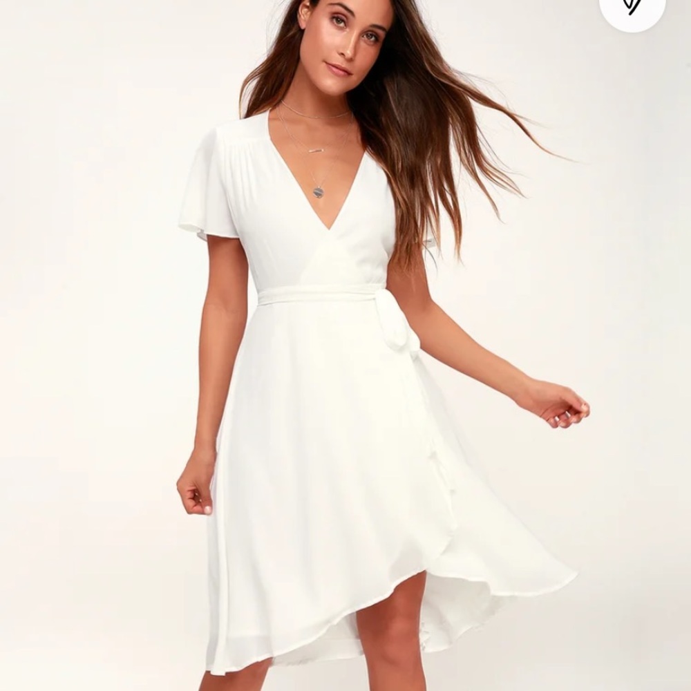 Lulu’s Rise to the occasion white midi wrap dress